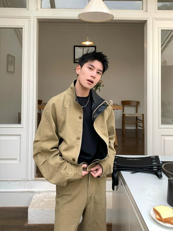 PU Leather Patchwork Denim Jacket & Pants Supply - Image 2