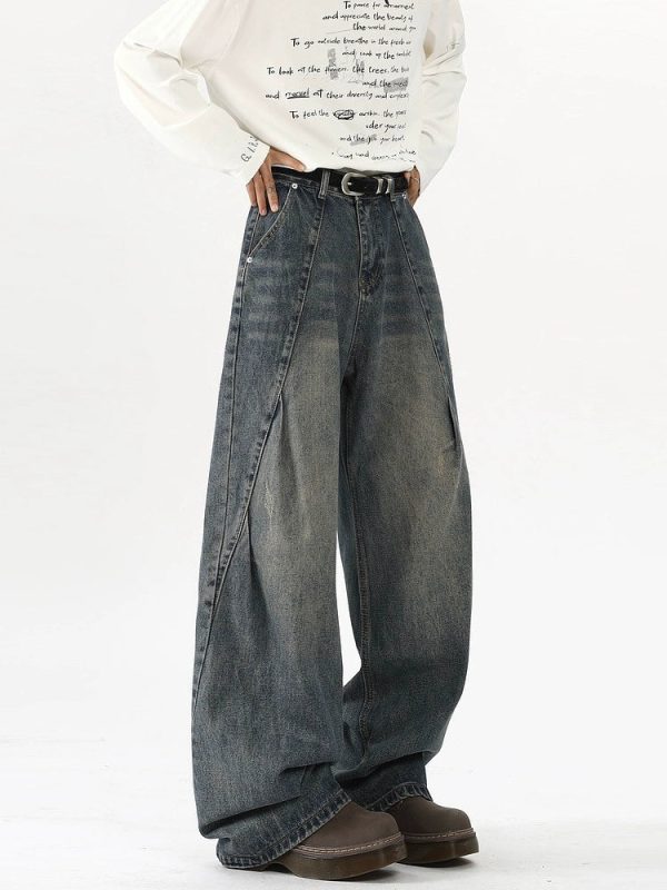Wide-Leg Pleated Deconstructed Jeans Online Hot Sale