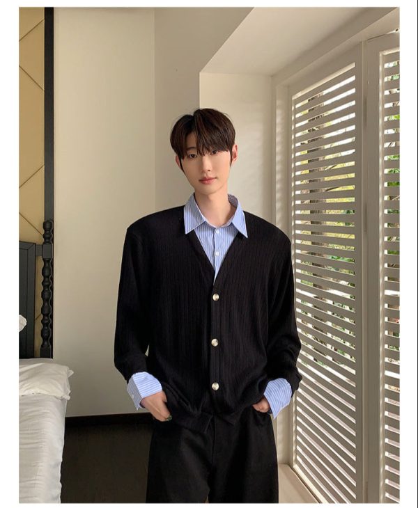 Knit Patchwork Button-Up Sweater Online Hot Sale