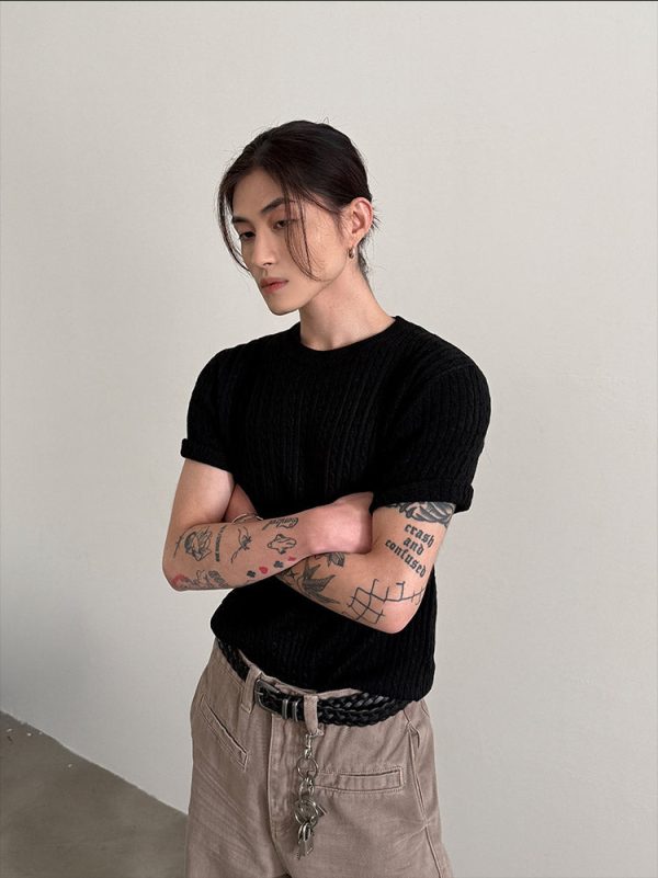 Short-Sleeve Knit Sweater Cheap - Image 5
