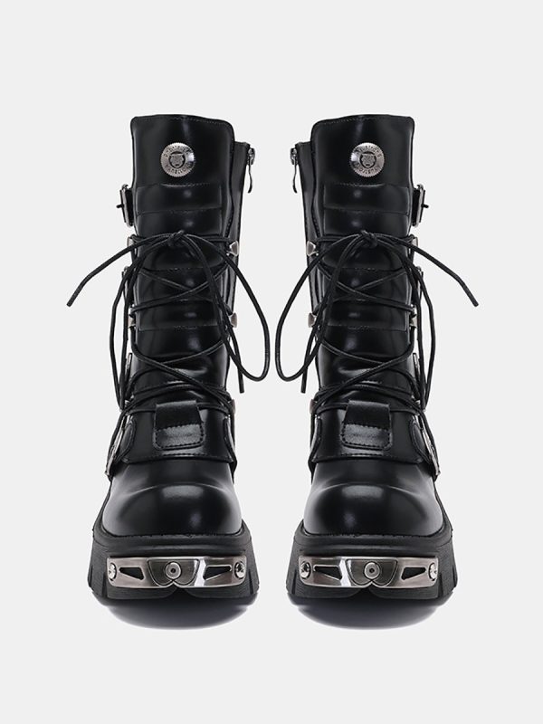 Leather Punk Motorcycle Boots Online Hot Sale - Image 3