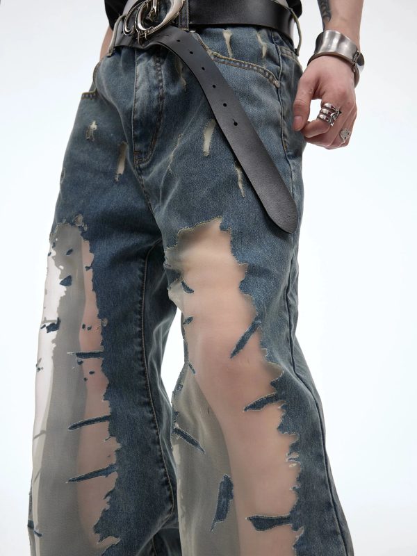 Retro Flared Destruction Texture Pants Fashion - Image 3