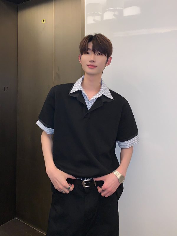 Casual Patchwork Striped Polo Shirt Online Hot Sale - Image 5