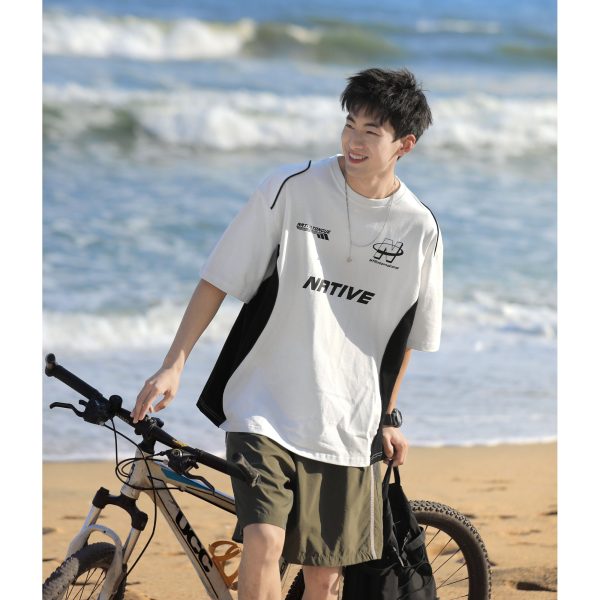 Heavyweight Splicing Printed T-Shirt Fashion