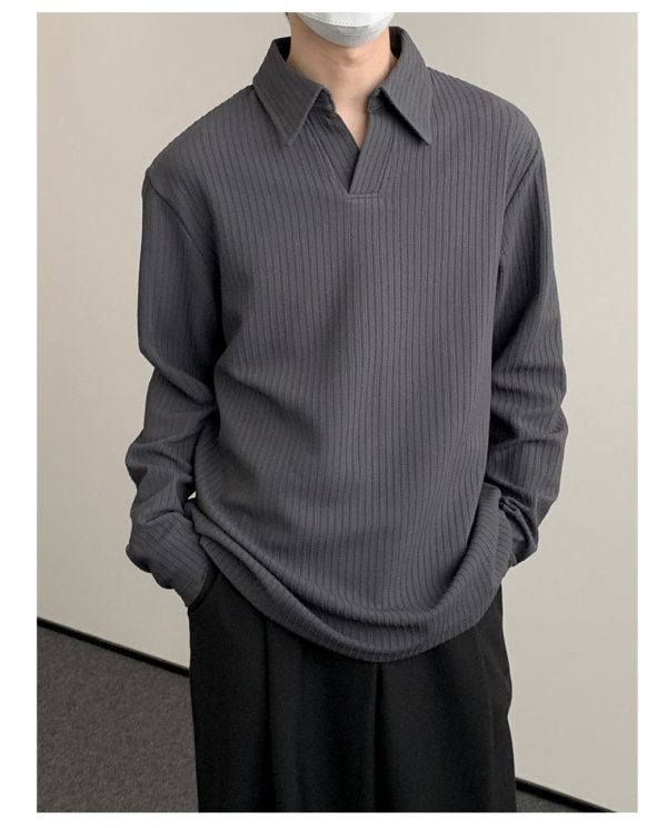 Minimalist Lapel Striped Polo Shirt Hot on Sale