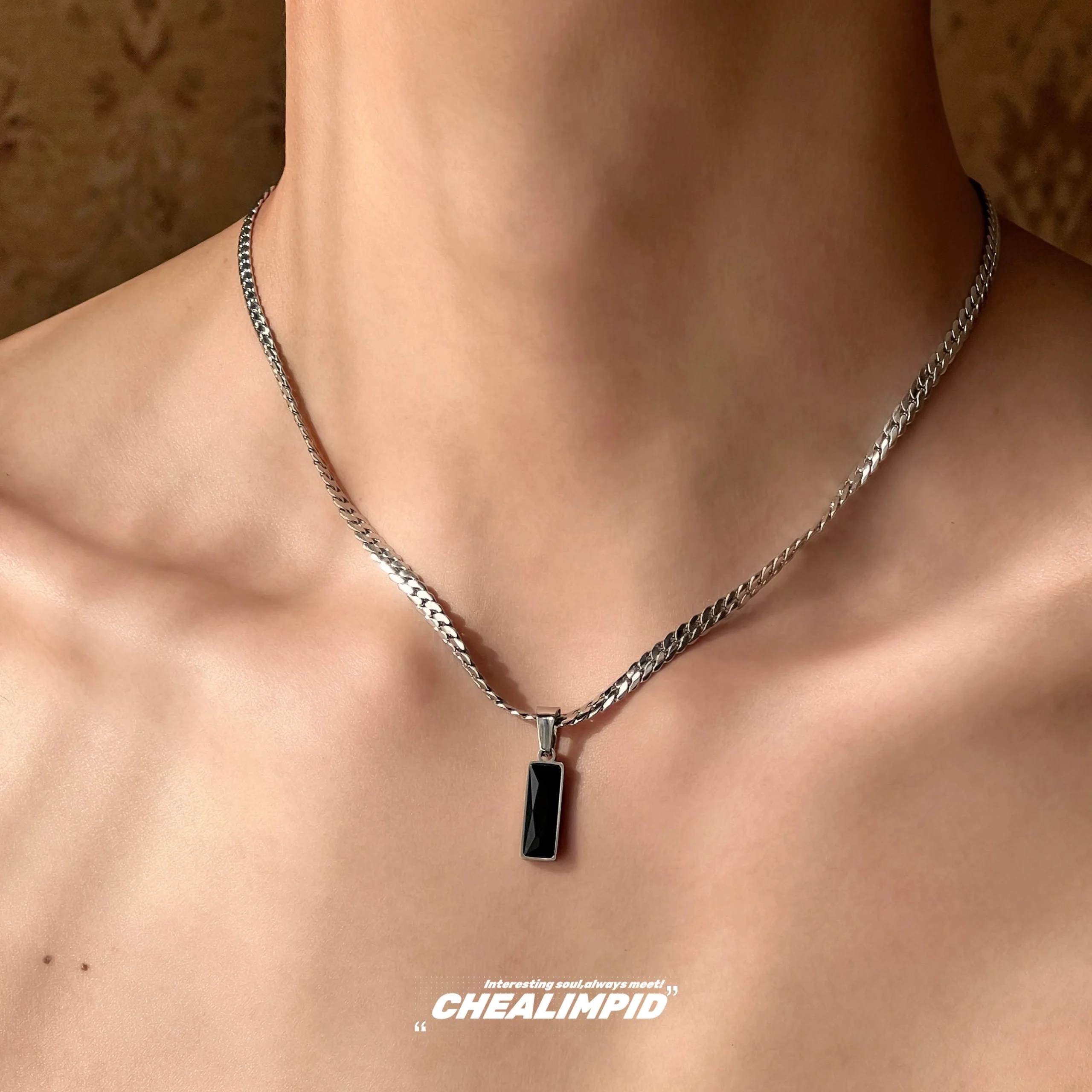 Gemstone Pendant Snake Chain Necklace For Sale
