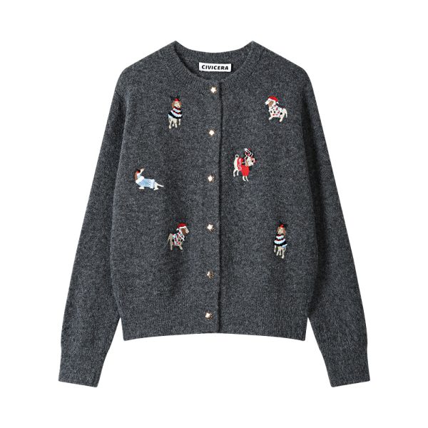 Cartoon Embroidery Knit Cardigan Sweater Online now - Image 2