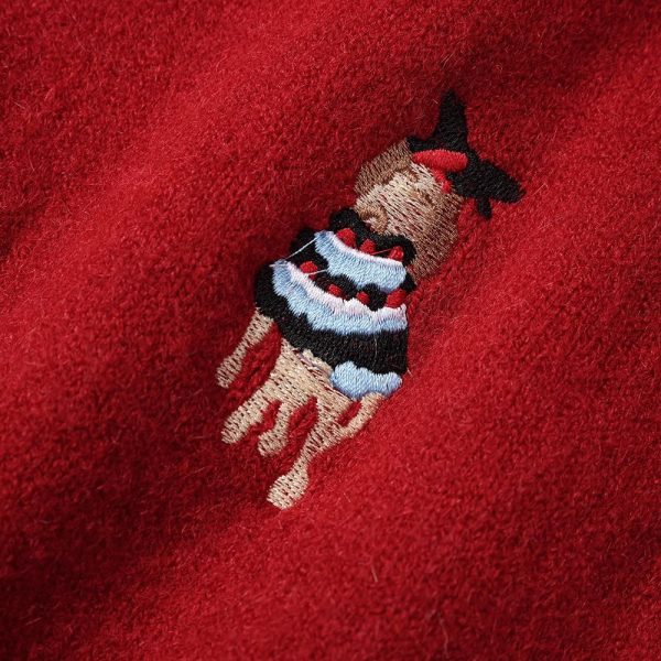 Cartoon Embroidery Knit Cardigan Sweater Online now - Image 4
