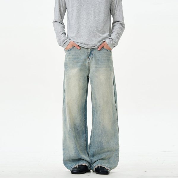 Loose-fit Straight-leg Raw Edge Jeans Fashion
