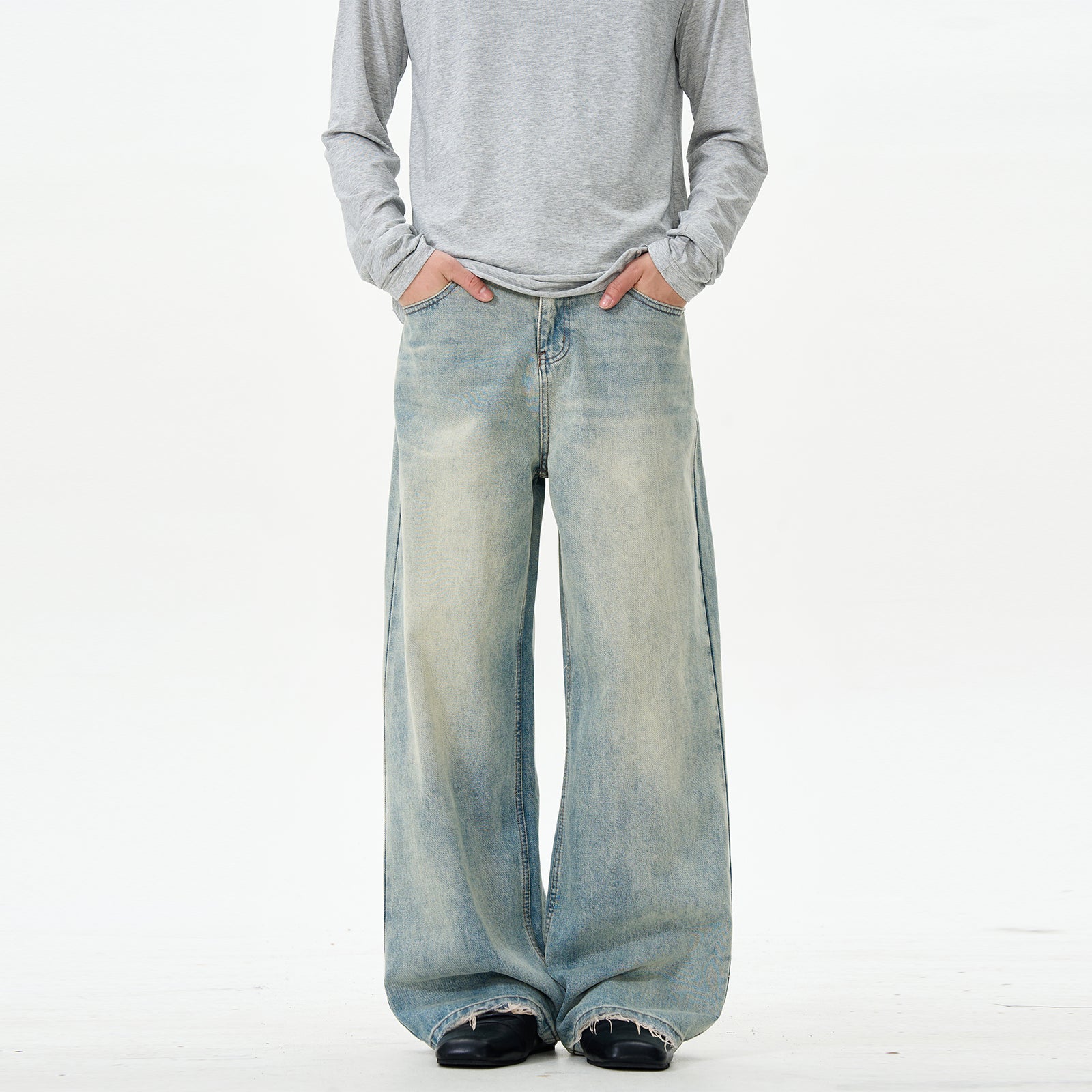 Loose-fit Straight-leg Raw Edge Jeans Fashion