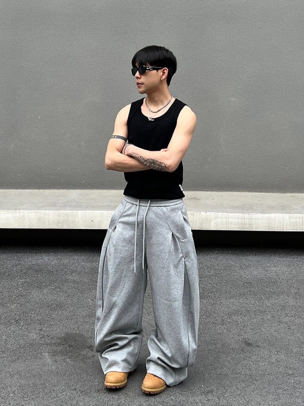 Gray Drawstring Wide Leg Sweatpants Online now - Image 5