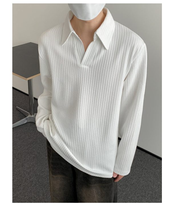 Minimalist Lapel Striped Polo Shirt Hot on Sale - Image 3