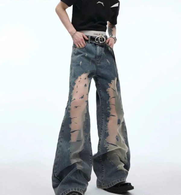 Retro Flared Destruction Texture Pants Fashion - Image 2