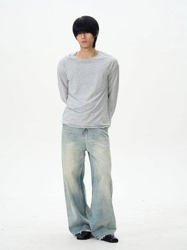 Loose-fit Straight-leg Raw Edge Jeans Fashion - Image 2