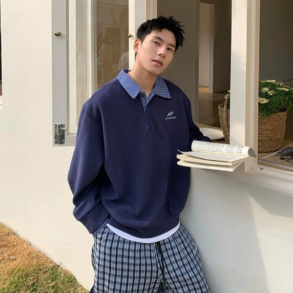 Loose Fit Check Lapel Sweatshirt Online now