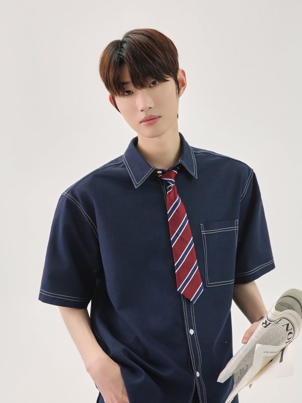 Blue Short-Sleeve Shirt and Pants Set For Cheap - Image 3