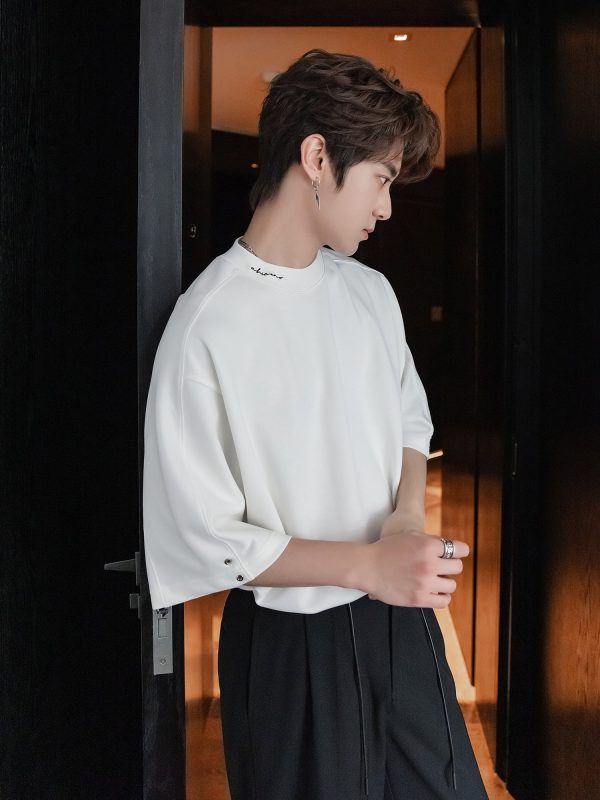 Loose Fit Riveted Mid-Sleeve Pullover Online now - Image 4