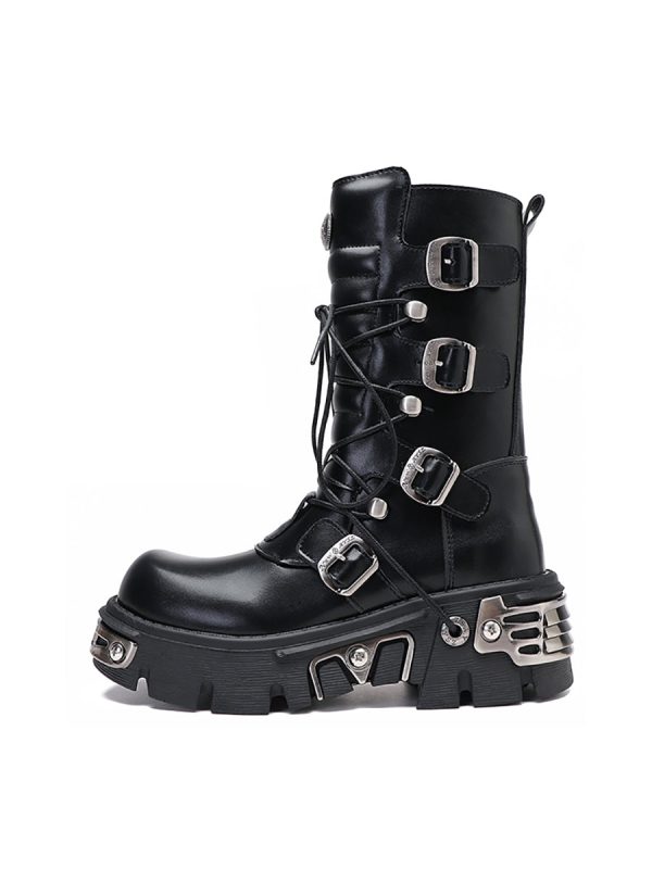 Leather Punk Motorcycle Boots Online Hot Sale - Image 5