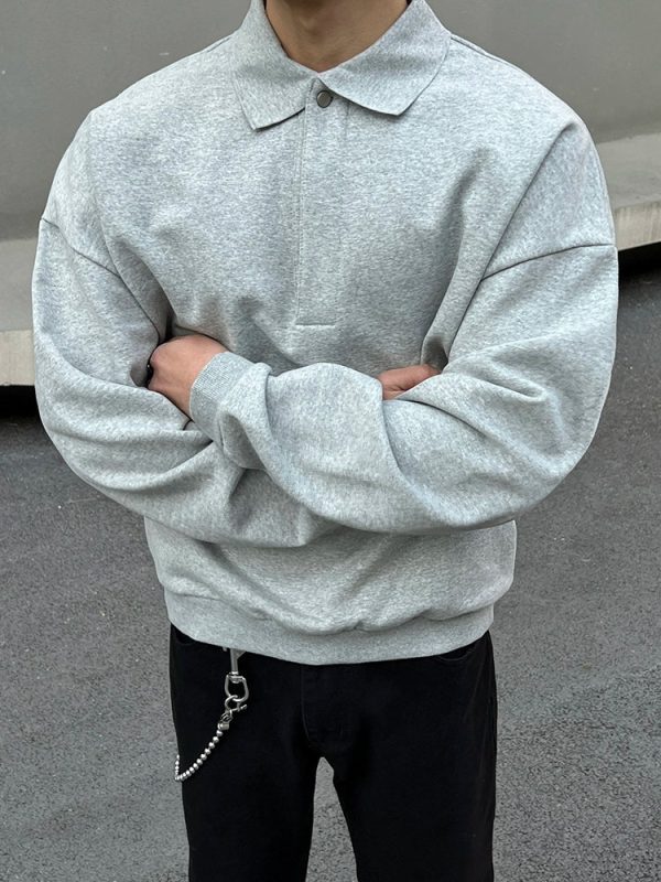 Lapel Collar Long Sleeve Sweatshirt Fashion