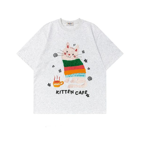 Cute Cat Graphic T-Shirt Fashion - Image 2