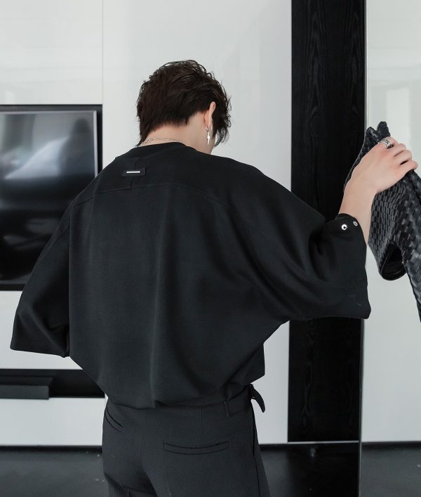 Loose Fit Riveted Mid-Sleeve Pullover Online now - Image 2