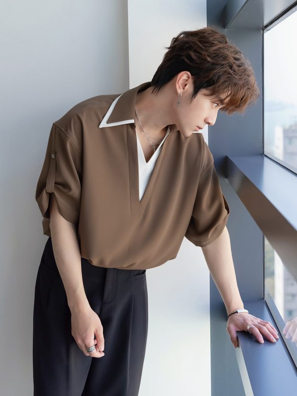 Lapel Rolled Sleeve T-shirt Online Hot Sale