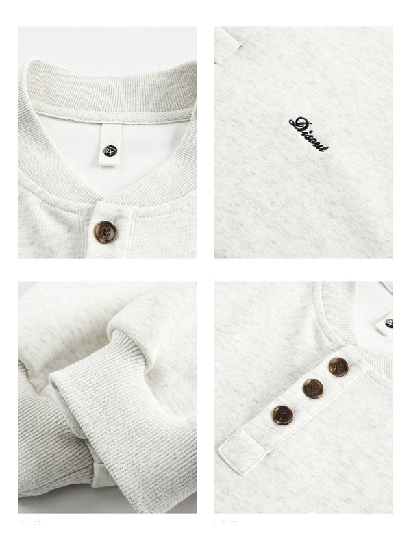 Embroidery Henley Collar Sweatshirt For Sale - Image 4