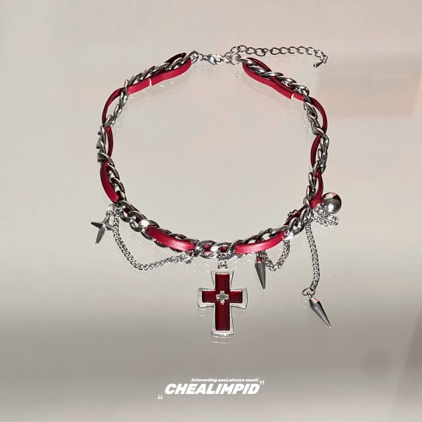Cross Rivet Chain Choker Necklace For Sale - Image 4