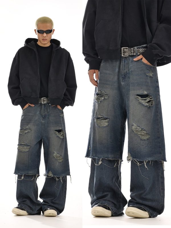 Deconstructed Wide-Leg Jeans For Sale