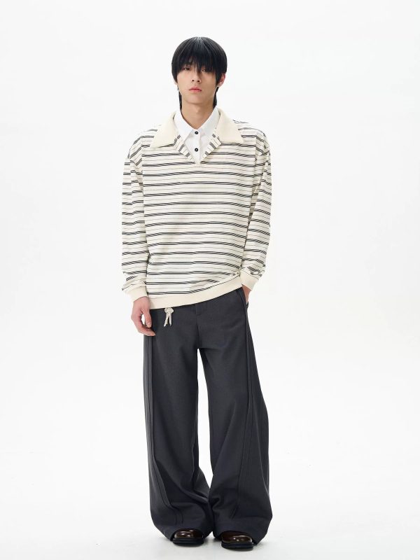 Striped Lapel Sweatshirt For Cheap - Image 3