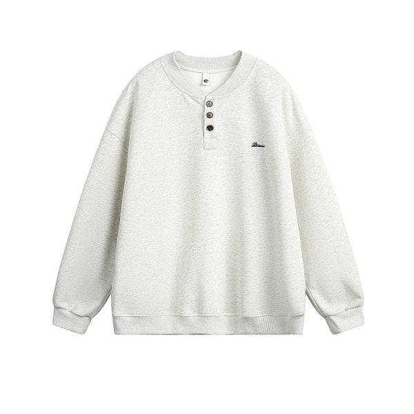 Embroidery Henley Collar Sweatshirt For Sale