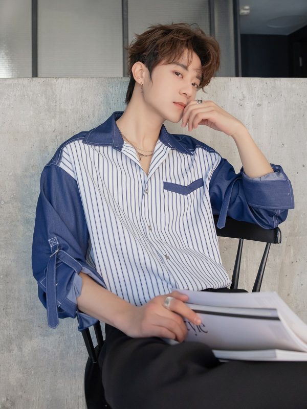 Striped Ice Silk Denim Shirt Cheap - Image 3