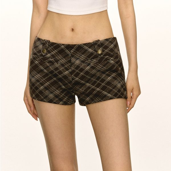 Retro Plaid Casual Shorts Pants Discount