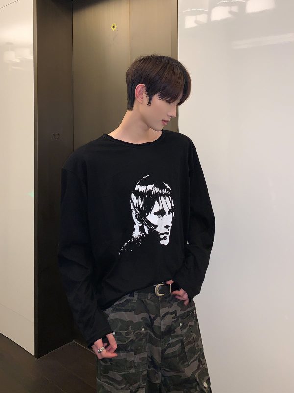 Portrait Print Long-Sleeve Pullover Cheap - Image 5