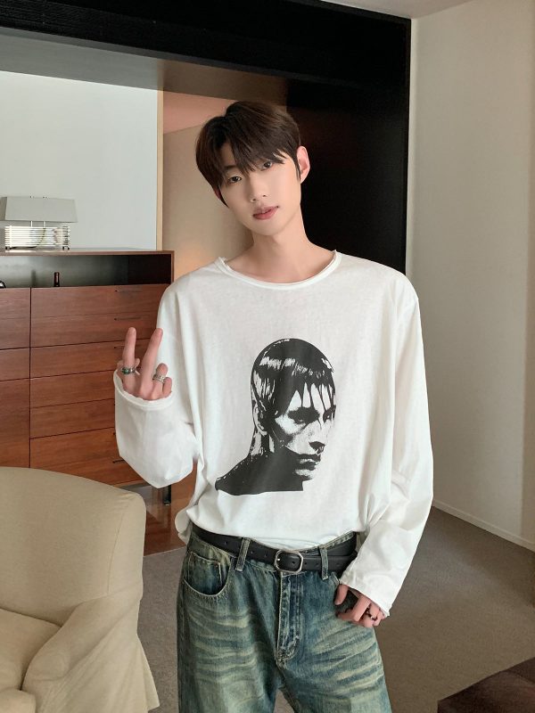 Portrait Print Long-Sleeve Pullover Cheap - Image 2