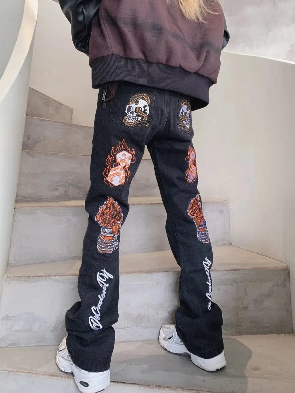 Graphic Print Denim Pants Cheap - Image 4