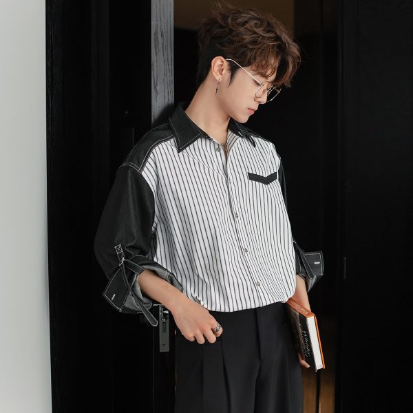 Striped Ice Silk Denim Shirt Cheap - Image 4