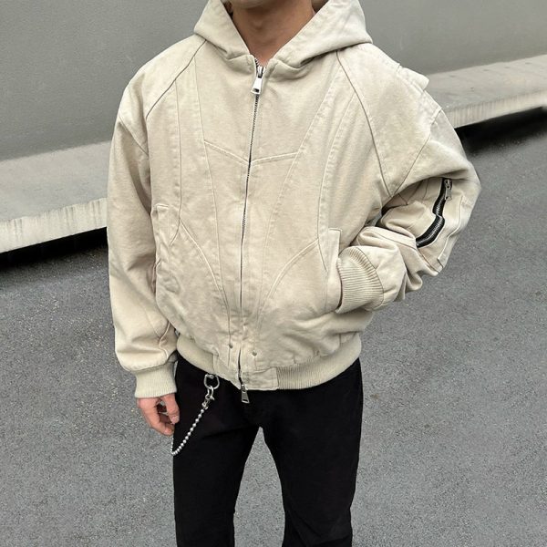 Canvas Hooded Jacket with Zipper For Discount