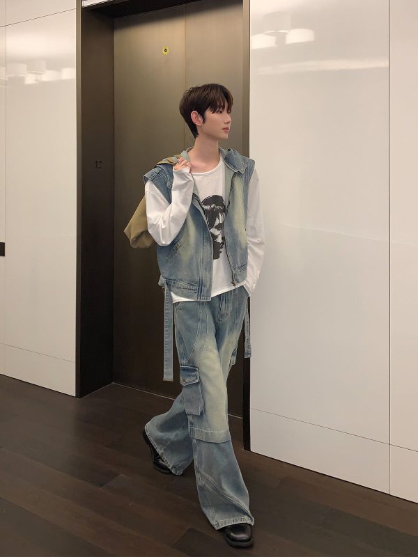 Distressed Denim Vest and Pants Set Online Sale - Image 2