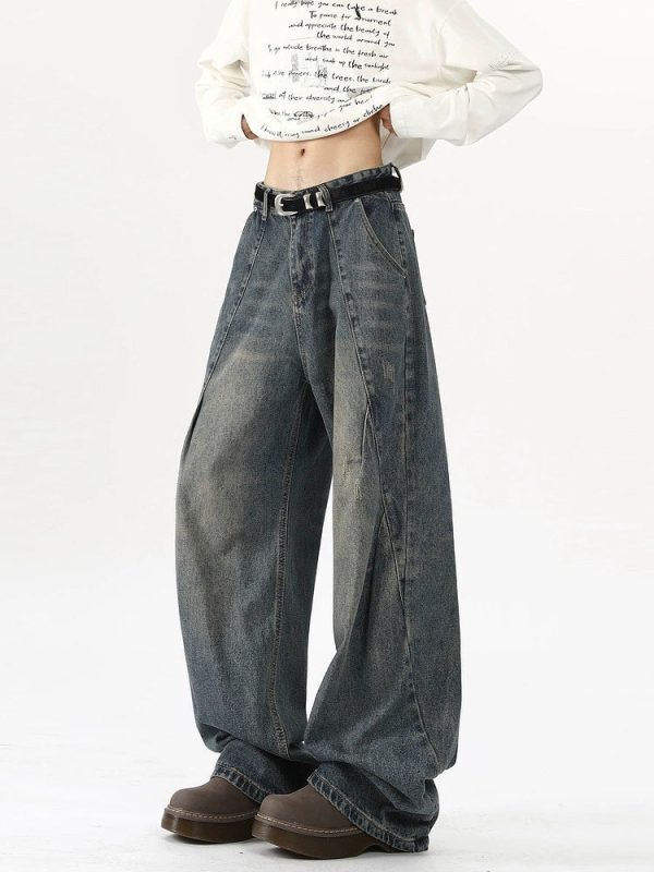 Wide-Leg Pleated Deconstructed Jeans Online Hot Sale - Image 3