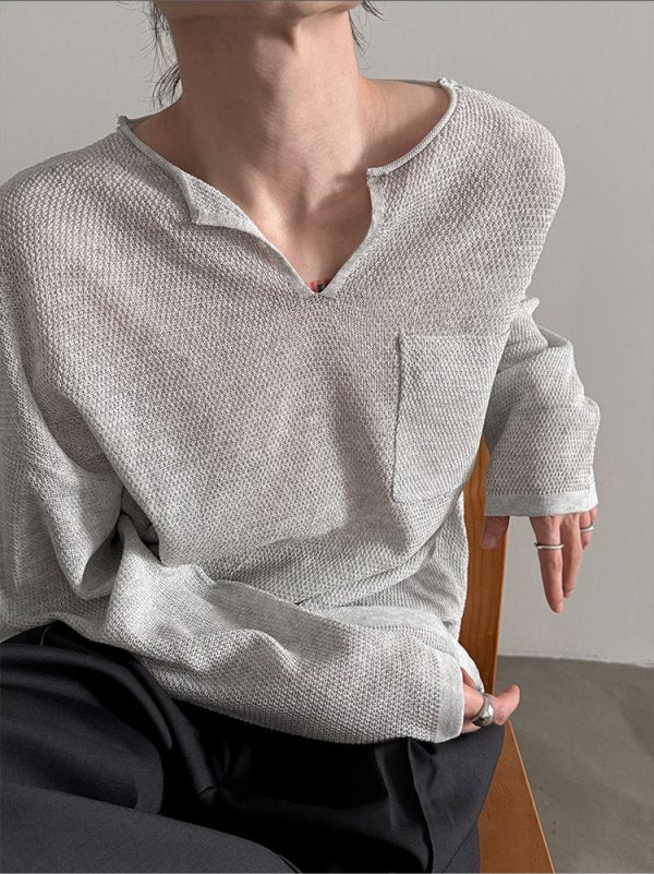 Hollow V-Neck Knit Pullover Online Sale