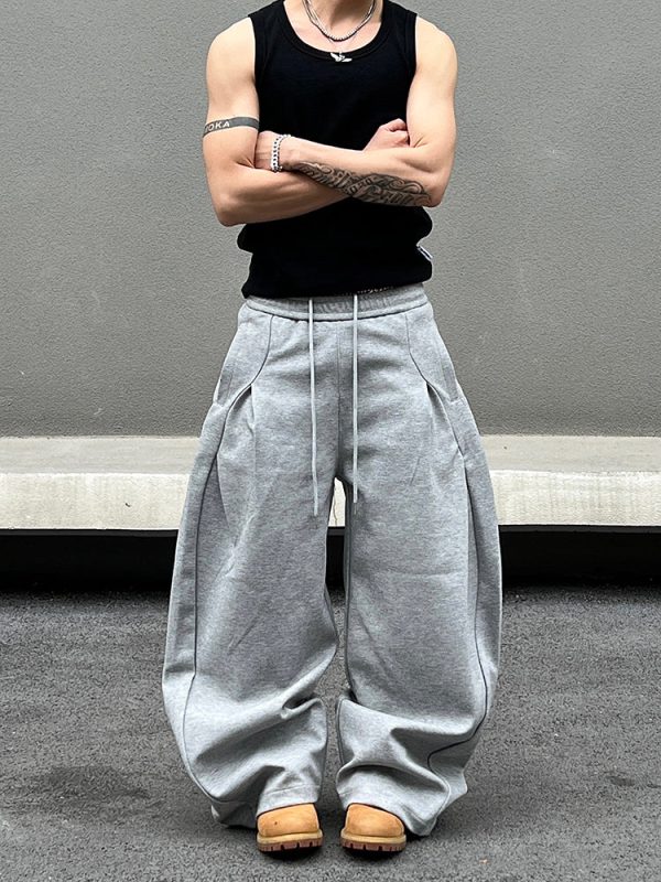 Gray Drawstring Wide Leg Sweatpants Online now - Image 3