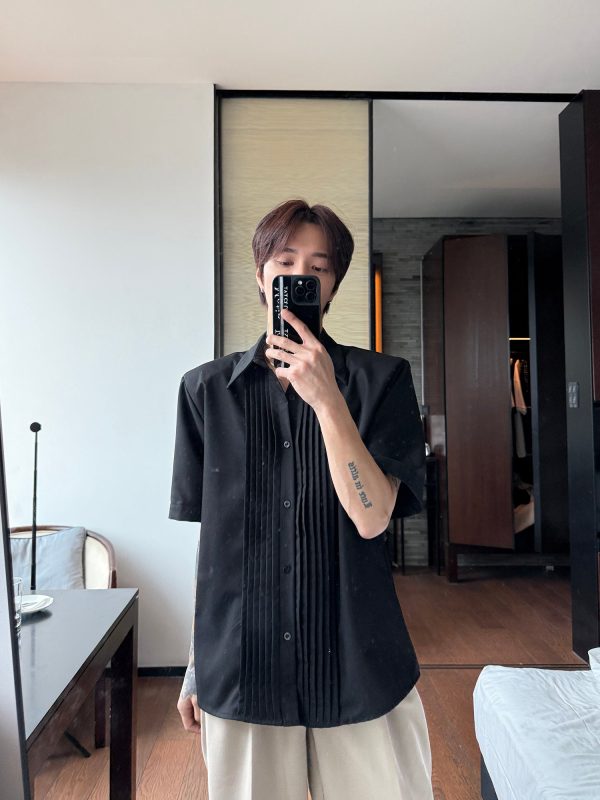 Pleated Short Sleeve Shirt Online - Image 2