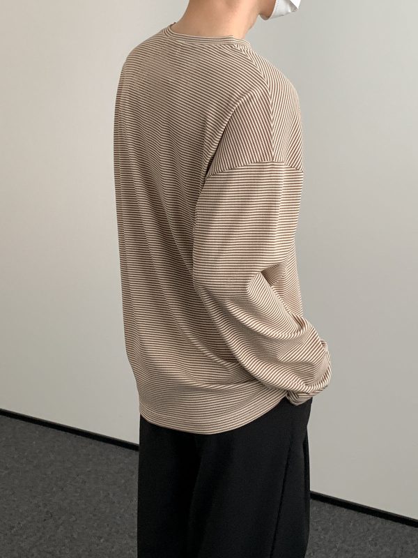 Notched Neck Striped Long Sleeve Shirt Online now - Image 5