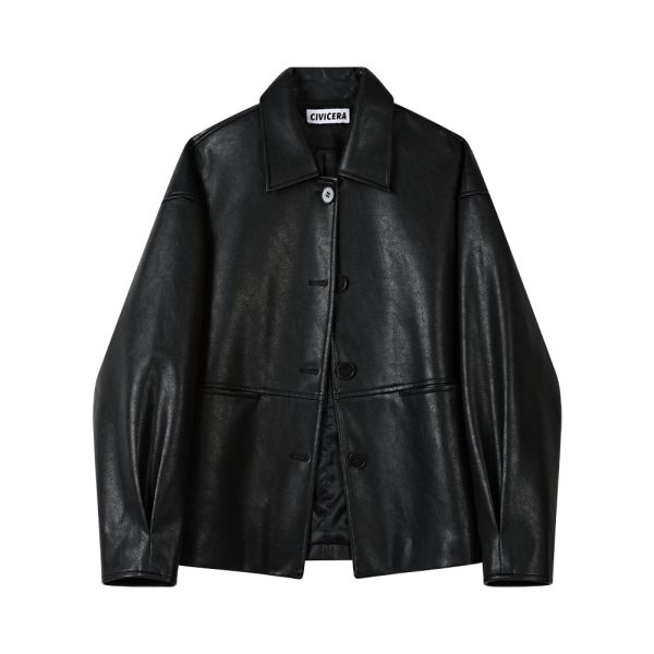 Retro Loose PU Leather Jacket Cheap - Image 2