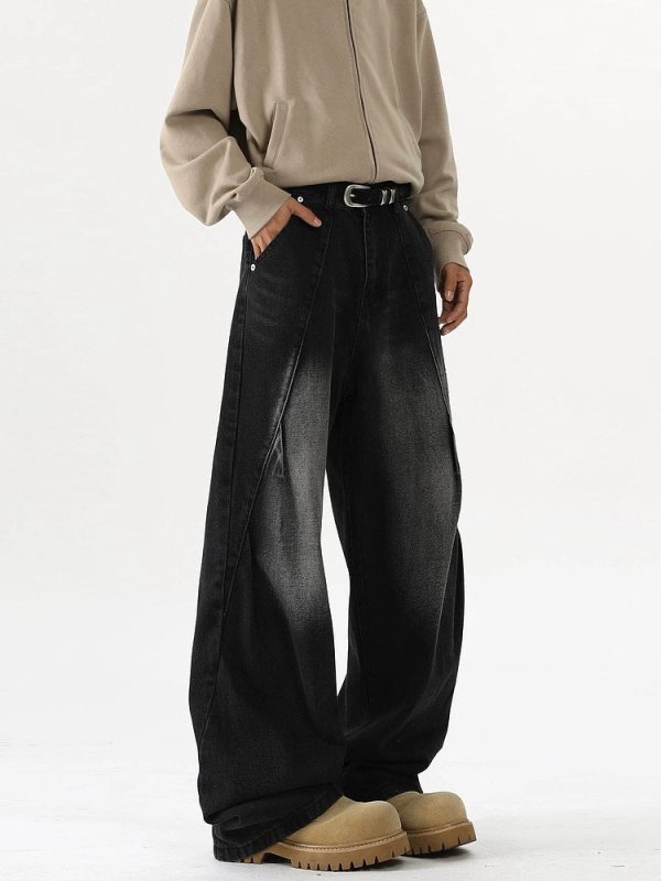 Wide-Leg Pleated Deconstructed Jeans Online Hot Sale - Image 4