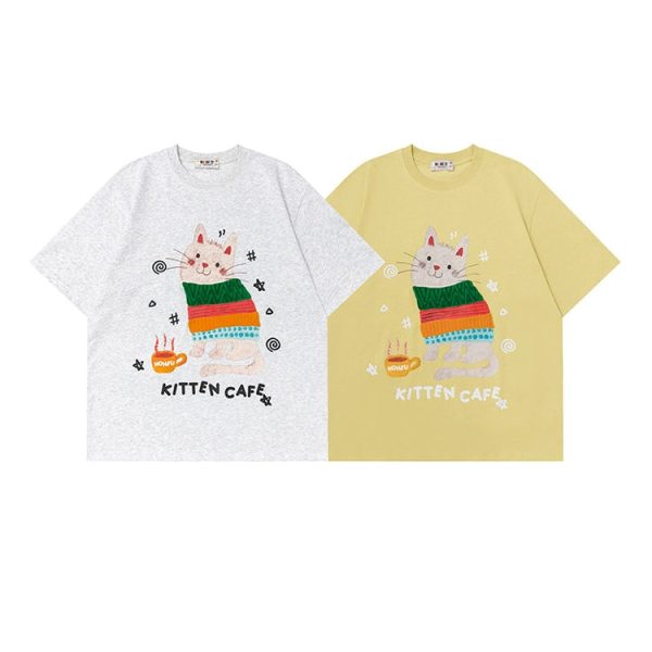 Cute Cat Graphic T-Shirt Fashion - Image 3