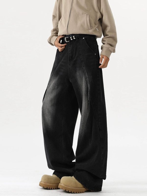 Wide-Leg Pleated Deconstructed Jeans Online Hot Sale - Image 2