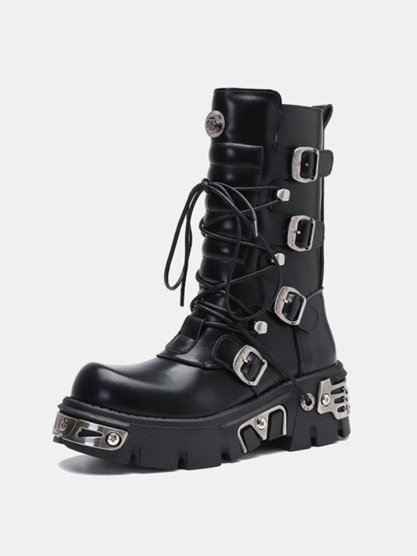 Leather Punk Motorcycle Boots Online Hot Sale - Image 2