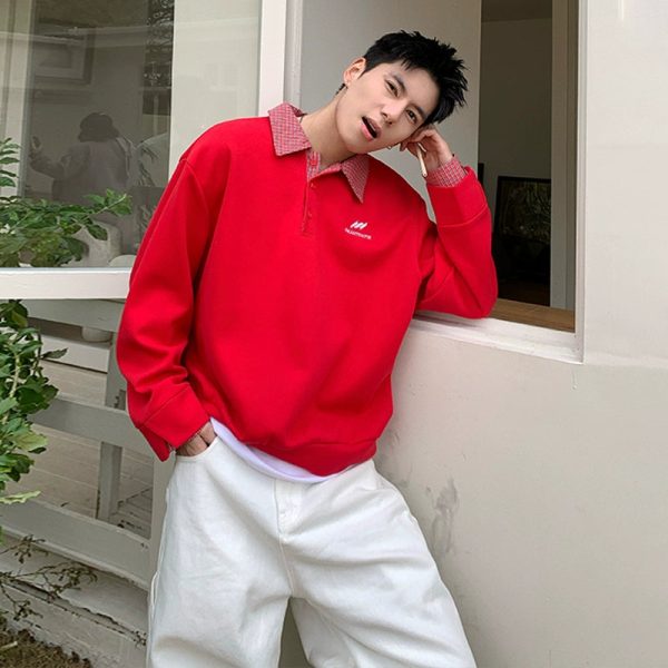 Loose Fit Check Lapel Sweatshirt Online now - Image 3